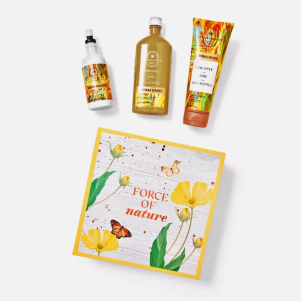 Bath & Body Works Aromatherapy Aroma Oasis Pineapple Lime 3 Piece GIFT Box Set